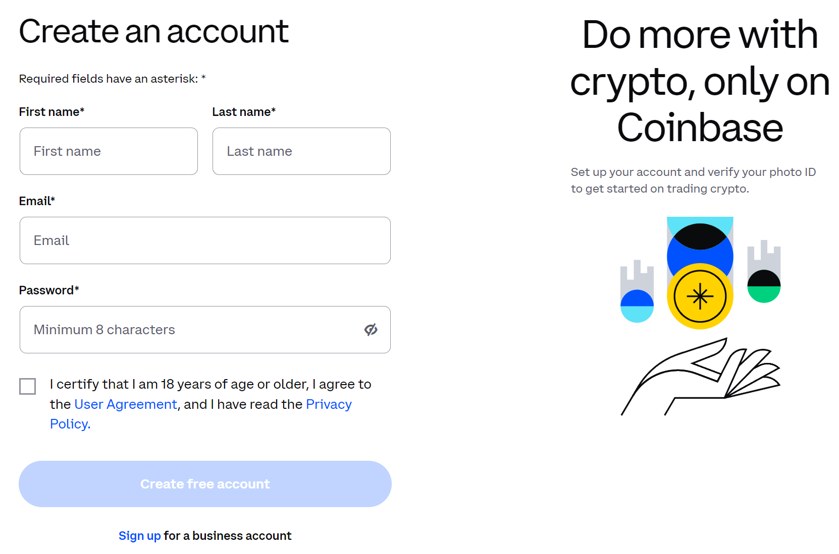 create an account on coinbase