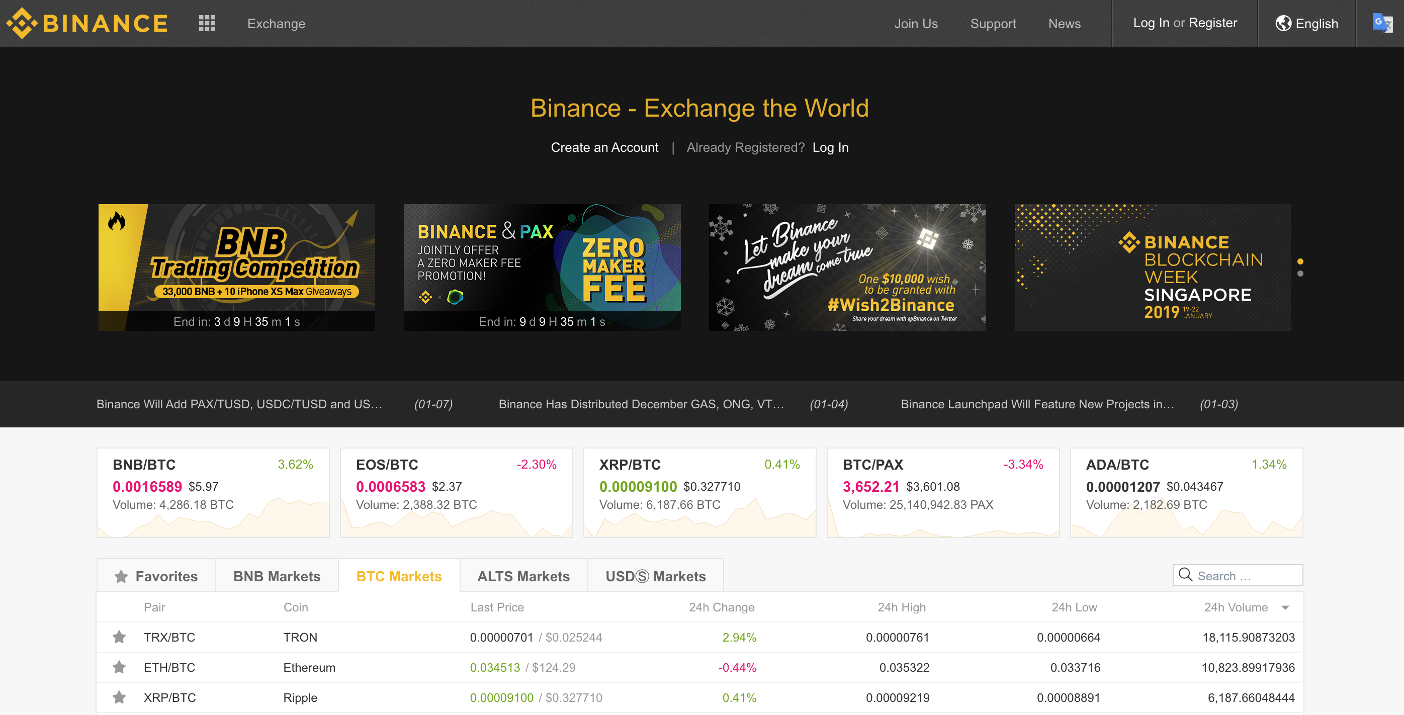 Binance homepage
