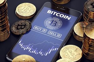 Bitcoin app displayed on a mobile phone.
