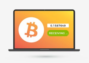 Laptop displaying the amount of bitcoin being received.