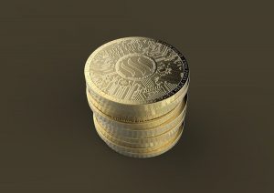 Gold coins with steam logo.
