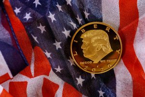 Gold coin with trump.