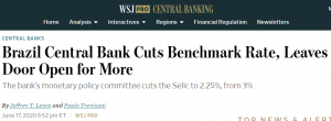 Brazil central bank cuts benchmark rate article.