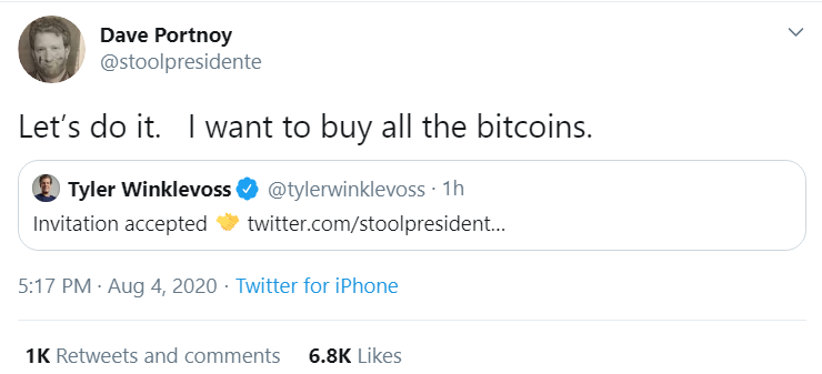 Dave Portnoy tweet buy all bitcoins.