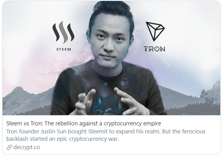 Steem and Tron logos.