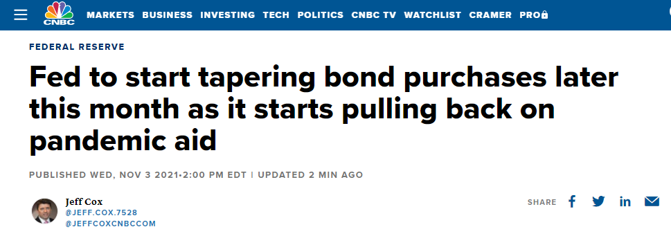 Fed to start tapering bond purchases