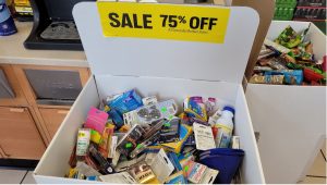 box filled with sale items