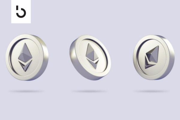Ethereum logos on silver coins.