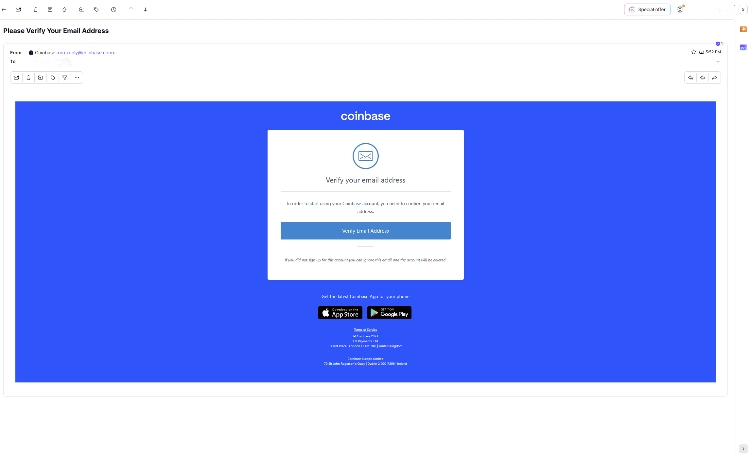 create a coinbase account verify email message